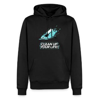 STAUBSAUGER, RÄUMEN SIE IHR LEBEN AUF - Männer Premium Bio Hoodie - Schwarz - Vorne - Nico (187cm)