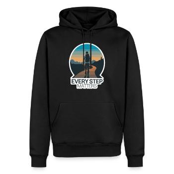 REISE, JEDER SCHRITT ZÄHLT - Männer Premium Bio Hoodie - Schwarz - Vorne - Nico (187cm)