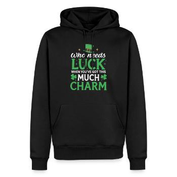 Qui a besoin de chance quand on a autant de charme - Sweat à capuche Premium bio Homme - noir - Devant - Nico (187cm)