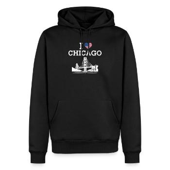 I love Chicago USA Herzflagge Golden Gate Brücke - Männer Premium Bio Hoodie - Schwarz - Vorne - Nico (187cm)