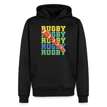 Rugby Ball – Sportdesign im Retro-Stil - Männer Premium Bio Hoodie - Schwarz - Vorne - Nico (187cm)