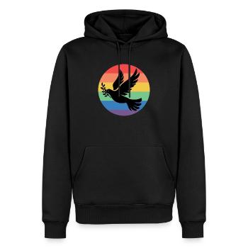 Colombe de la Paix Arc-en-ciel Tolérance, Pence, Paix - Sweat à capuche Premium bio Homme - noir - Devant - Nico (187cm)