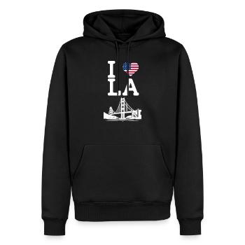 I Love LA Golden Gate Bridge Los Angeles Flagge Wortspiel - Männer Premium Bio Hoodie - Schwarz - Vorne - Nico (187cm)