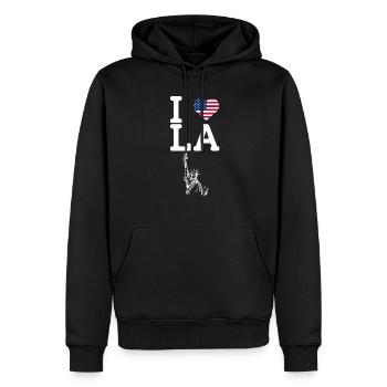 J’aime LA Cool Statue De La Liberté USA Coeur Drapeau - Sweat à capuche Premium bio Homme - noir - Devant - Nico (187cm)