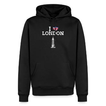 J’aime Londres coeur drapeau Royaume-Uni État jeu de mots - Sweat à capuche Premium bio Homme - noir - Devant - Nico (187cm)