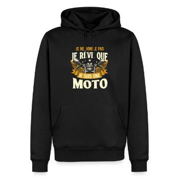 Ich schnarche nicht, ich träume Motorrad – Biker Humor - Männer Premium Bio Hoodie - Schwarz - Vorne - Nico (187cm)