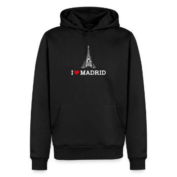 I Love Madrid Herz Flagge Eiffelturm Spanien Wortspiel - Männer Premium Bio Hoodie - Schwarz - Vorne - Nico (187cm)