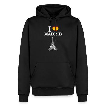 I Love Madrid Spain Tower Lover Cool Heart Flag - Men’s Premium Organic Hoodie - black - Front - Nico (187cm)
