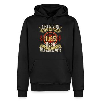 Legends sont nées en 1965 Vieilli parfaitement vintage - Sweat à capuche Premium bio Homme - noir - Devant - Nico (187cm)