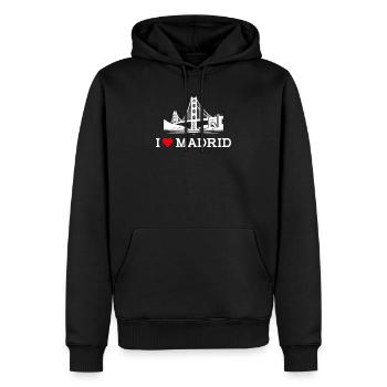 J’aime Madrid Coeur Drapeau Golden Gate Pont Espagne - Sweat à capuche Premium bio Homme - noir - Devant - Nico (187cm)