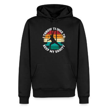 Speerwurf I Throw Things To Keep My Sanity - Männer Premium Bio Hoodie - Schwarz - Vorne - Nico (187cm)