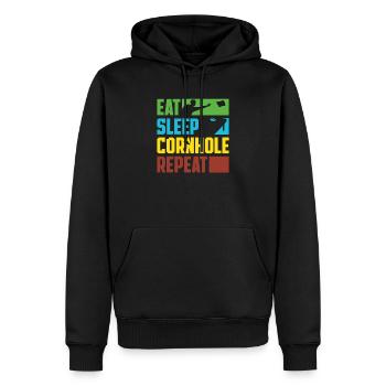 Eat Sleep Cornhole Repeat Spieler - Männer Premium Bio Hoodie - Schwarz - Vorne - Nico (187cm)