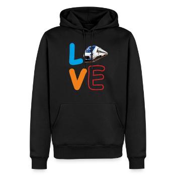 LOVE BAHN ZUG - Männer Premium Bio Hoodie - Schwarz - Vorne - Nico (187cm)