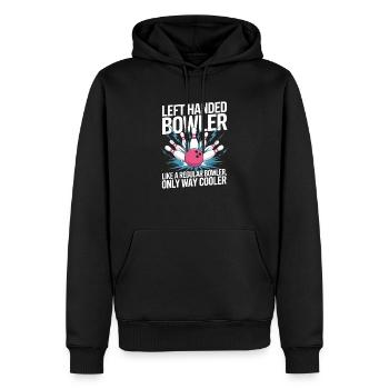 Linkshändiger Bowler Nur Viel Cooler - Männer Premium Bio Hoodie - Schwarz - Vorne - Nico (187cm)
