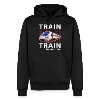 ZUG TRAIN be on time - Männer Premium Bio Hoodie - Schwarz - Vorne - Nico (187cm)