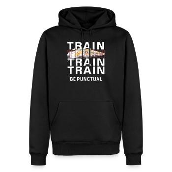 ZUG TRAIN BE PUNCTUAL - Männer Premium Bio Hoodie - Schwarz - Vorne - Nico (187cm)