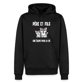 Vater und Sohn Katze Papa Duo passend zum Vatertag - Männer Premium Bio Hoodie - Schwarz - Vorne - Nico (187cm)