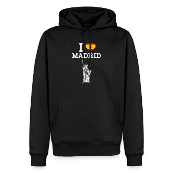 J’aime Madrid Cool Statue De La Liberté Coeur Drapeau - Sweat à capuche Premium bio Homme - noir - Devant - Nico (187cm)
