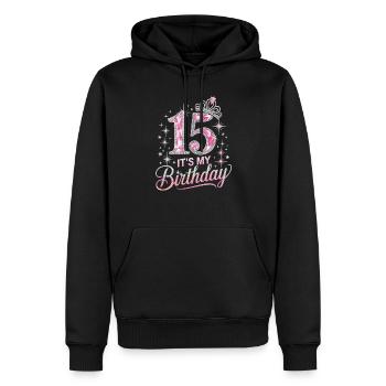 15. Geburtstag Krone Sterne Glitzer Design - Männer Premium Bio Hoodie - Schwarz - Vorne - Nico (187cm)
