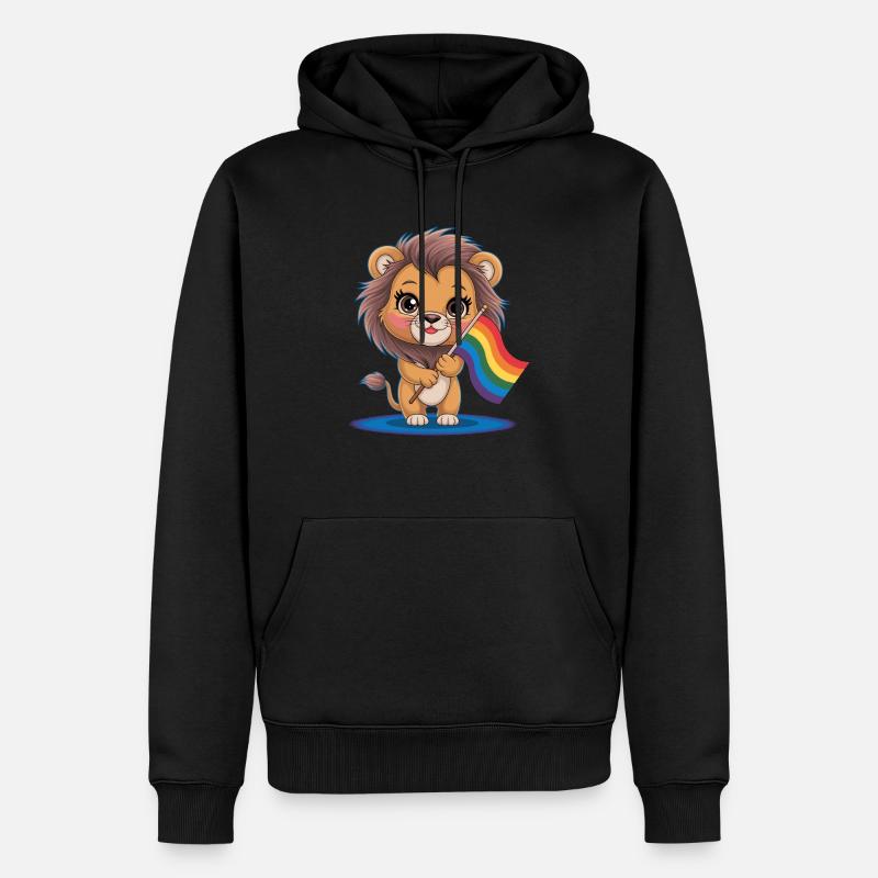 Niedlicher Löwe Mit Regenbogenfahne - Männer Premium Bio Hoodie - Schwarz