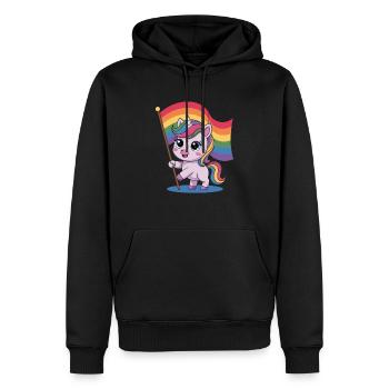 Niedliches Einhorn Mit Regenbogenfahne - Männer Premium Bio Hoodie - Schwarz - Vorne - Nico (187cm)