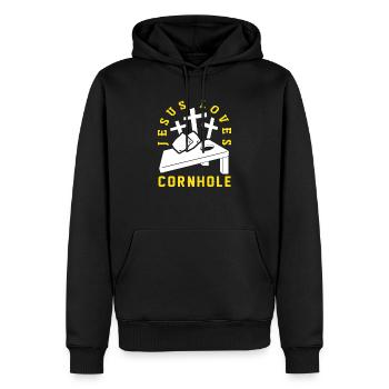 Jesus Liebt Cornhole Spieler Design - Männer Premium Bio Hoodie - Schwarz - Vorne - Nico (187cm)