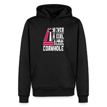 Unterschätze Nie Ein Mädchen Cornhole Spieler - Männer Premium Bio Hoodie - Schwarz - Vorne - Nico (187cm)