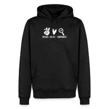 Peace Love Enquêteur médico-légal Sciences médico-légales - Sweat à capuche Premium bio Homme - noir - Devant - Nico (187cm)