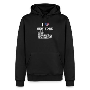 New York Lover Colisée États-Unis Drapeau Coeur Humour - Sweat à capuche Premium bio Homme - noir - Devant - Nico (187cm)