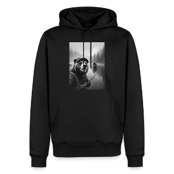 Selfie d’ours de pêche - Sweat à capuche Premium bio Homme - noir - Devant - Nico (187cm)