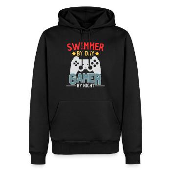Schwimmer Gamer lustiges Schwimm Design - Männer Premium Bio Hoodie - Schwarz - Vorne - Nico (187cm)