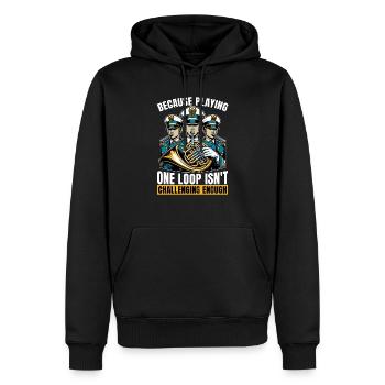 French Horn parce que jouer une fanfare en une boucle - Sweat à capuche Premium bio Homme - noir - Devant - Nico (187cm)