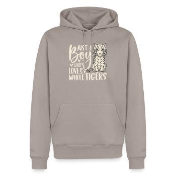 Juste une fille qui aime les tigres blancs - Sweat à capuche Premium bio Homme - taupe - Devant - Nico (187cm)
