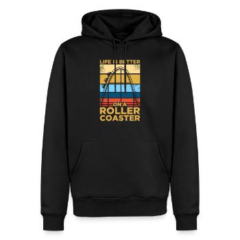 Life is better Freizeitpark Coaster Achterbahn - Männer Premium Bio Hoodie - Schwarz - Vorne - Nico (187cm)