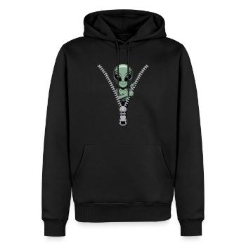 Lustiger Alien Reißverschluss Look - Männer Premium Bio Hoodie - Schwarz - Vorne - Nico (187cm)