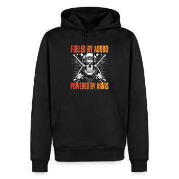 Escrima Fueled By Adobo Powered By Arnis - Männer Premium Bio Hoodie - Schwarz - Vorne - Nico (187cm)