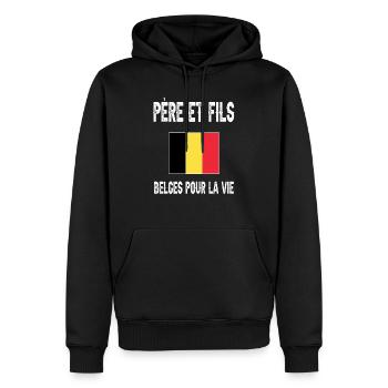 père et fils papa belge belgique fêtes des pères - Sweat à capuche Premium bio Homme - noir - Devant - Nico (187cm)