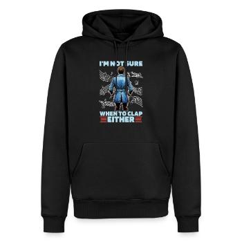Directeur musical Je ne sais pas quand aimer la musique - Sweat à capuche Premium bio Homme - noir - Devant - Nico (187cm)