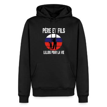 père et fils papa dab lille supporter lillois - Sweat à capuche Premium bio Homme - noir - Devant - Nico (187cm)