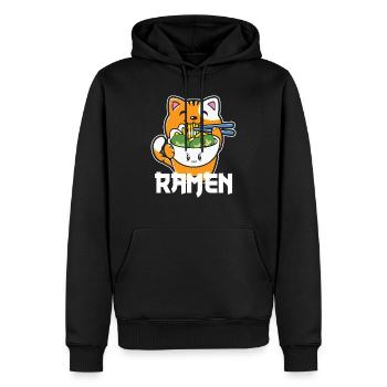 Ramen Cat Cute Kawaii Illustration - Männer Premium Bio Hoodie - Schwarz - Vorne - Nico (187cm)