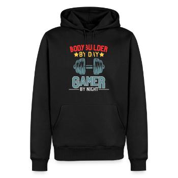 Gamer Bodybuilder Kraftsport Design - Männer Premium Bio Hoodie - Schwarz - Vorne - Nico (187cm)
