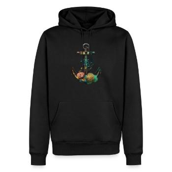 Maritimer Anker Mit Korallen Und Fischen - Männer Premium Bio Hoodie - Schwarz - Vorne - Nico (187cm)