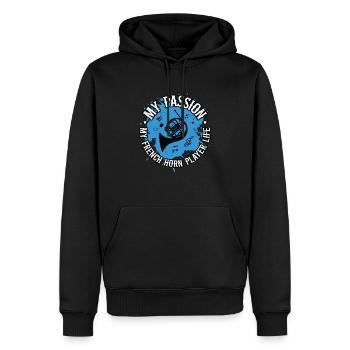 Cor français Ma passion Mon mélomane de cor français - Sweat à capuche Premium bio Homme - noir - Devant - Nico (187cm)