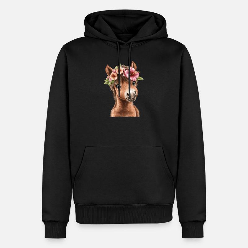 Flower pony with wreath - Men’s Premium Organic Hoodie - black