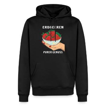 ERDBEEREN HAND PURER GENUSS - Männer Premium Bio Hoodie - Schwarz - Vorne - Nico (187cm)