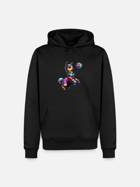 Bunter Lama Volleyball Spaß - Männer Premium Bio Hoodie - Schwarz