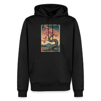 Cerisier en fleurs Japon Esthétique - Sweat à capuche Premium bio Homme - noir - Devant - Nico (187cm)