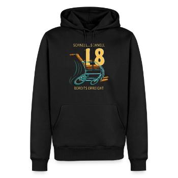 GEHHILFE SCHNELL...SCHNELL 18 BEREITS ERREICHT - Männer Premium Bio Hoodie - Schwarz - Vorne - Nico (187cm)