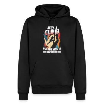 Escalade en salle La vie est une ascension - Sweat à capuche Premium bio Homme - noir - Devant - Nico (187cm)