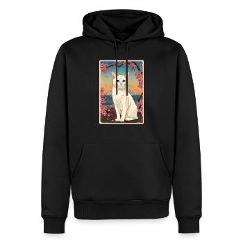 White Cat Cherry Blossom - Männer Premium Bio Hoodie - Schwarz - Vorne - Nico (187cm)